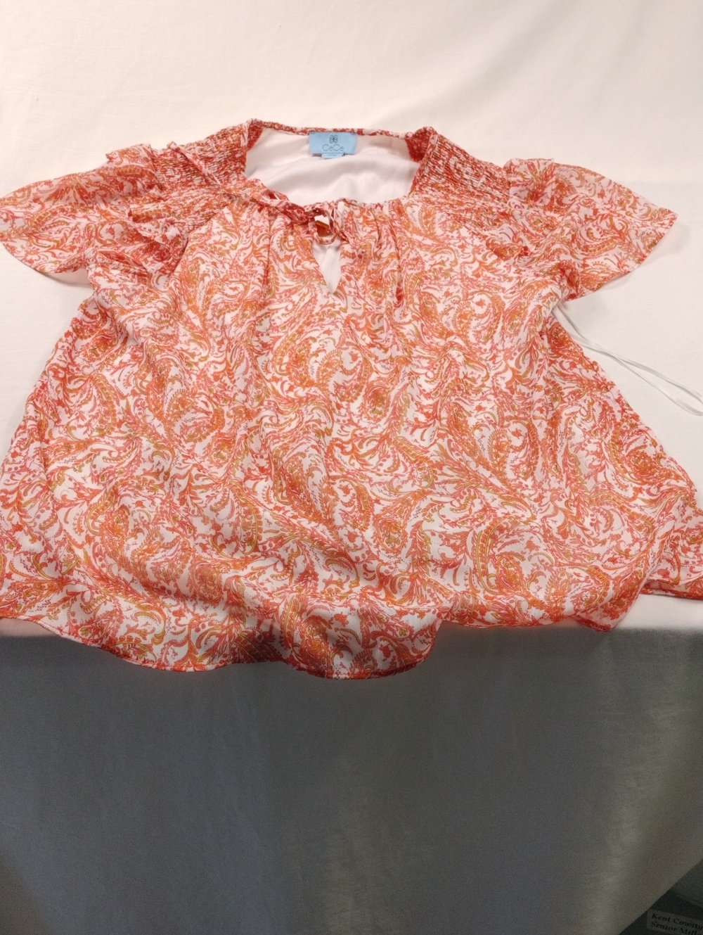 CeCe Women's Orange Paisley Short Sleeve Layered Blouse Size Medium #3